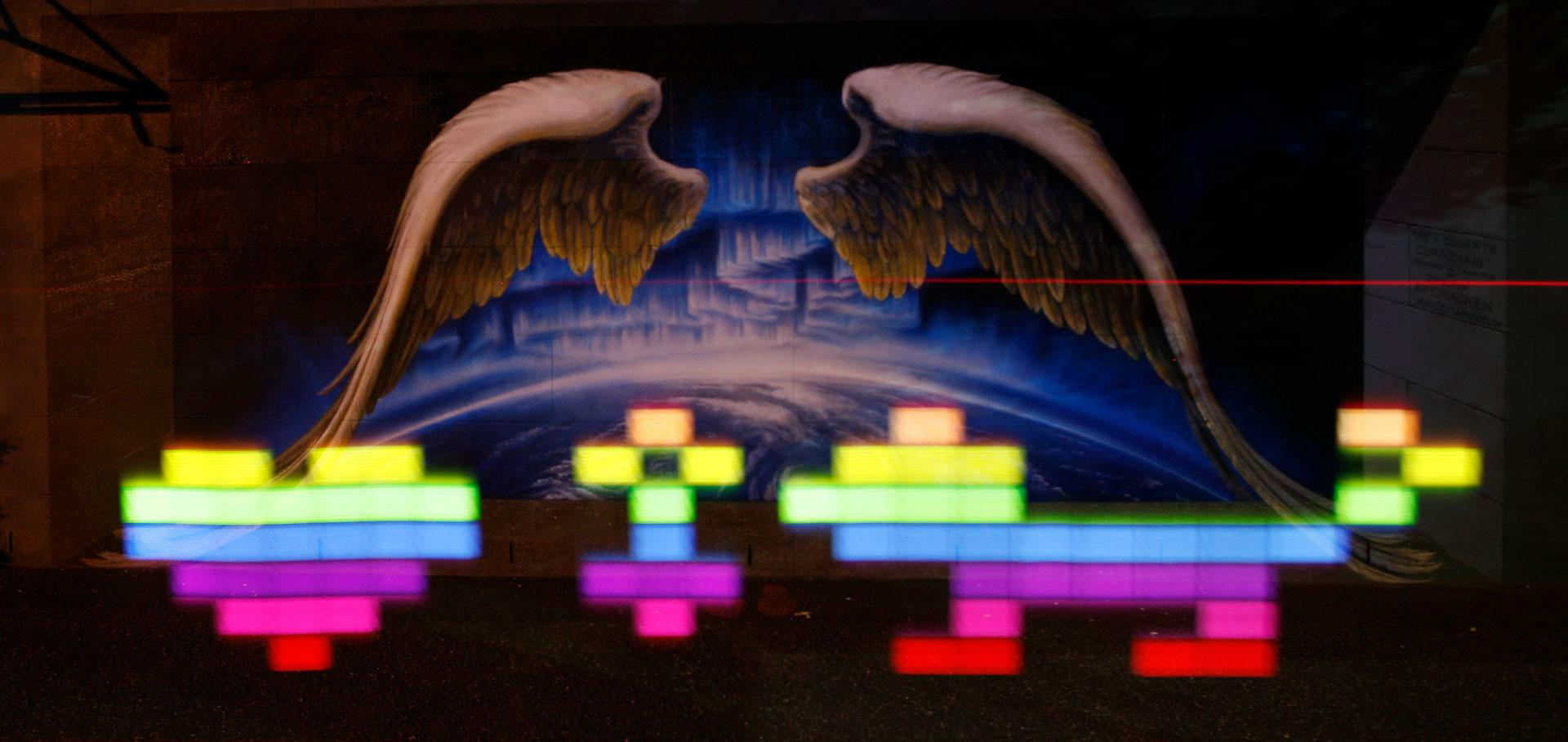 The original LED Scooter in action (it only had white LEDs and used coloured gels to get the colours)